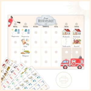 Wochenplaner für Kinder Feuerwehrauto A4