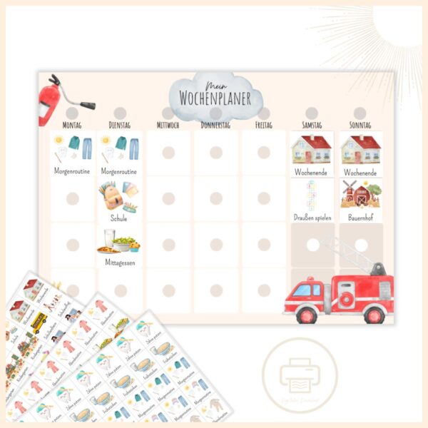 Wochenplaner für Kinder Feuerwehrauto A4